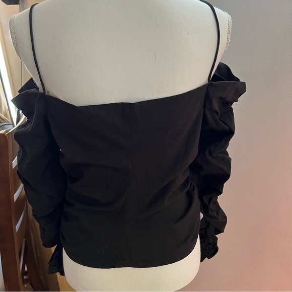 ZARA Fitted Draped Top Rouched Long Sleeve Black - Picture 4 of 15